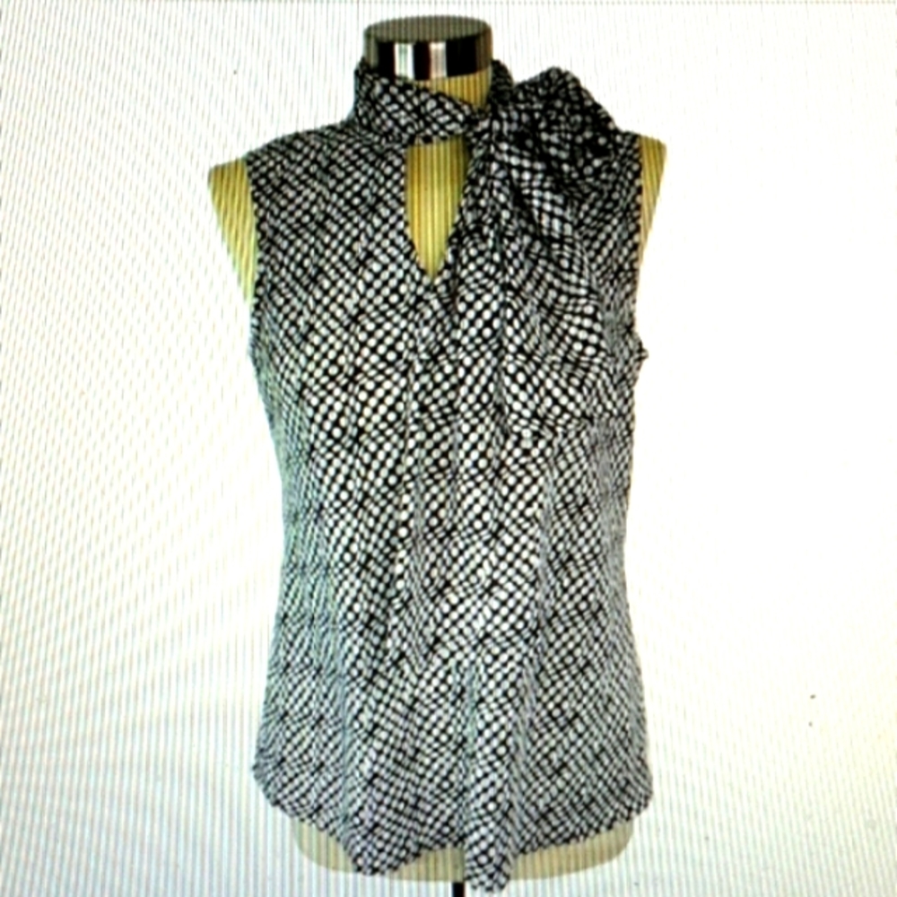 Evan Picone Black Label Polka Dot Top, Versatile Tie, Sleeveless, Size L